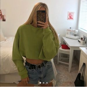 Green fuzzy crew neck